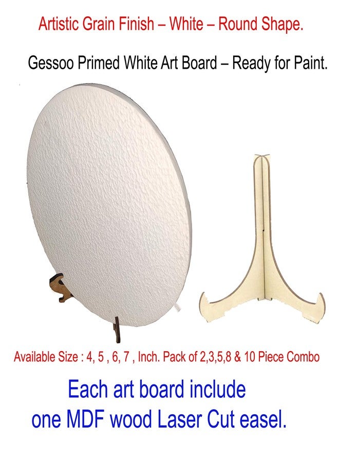 SNOOGG Artist Textured Round Wood Art Board Panel Boards with Easel. Gessoo Primed Ready for Painting with Acrylic, Oil, Mixed Media, Watercolors Size 4 Inch Pack of 2 - Image 3